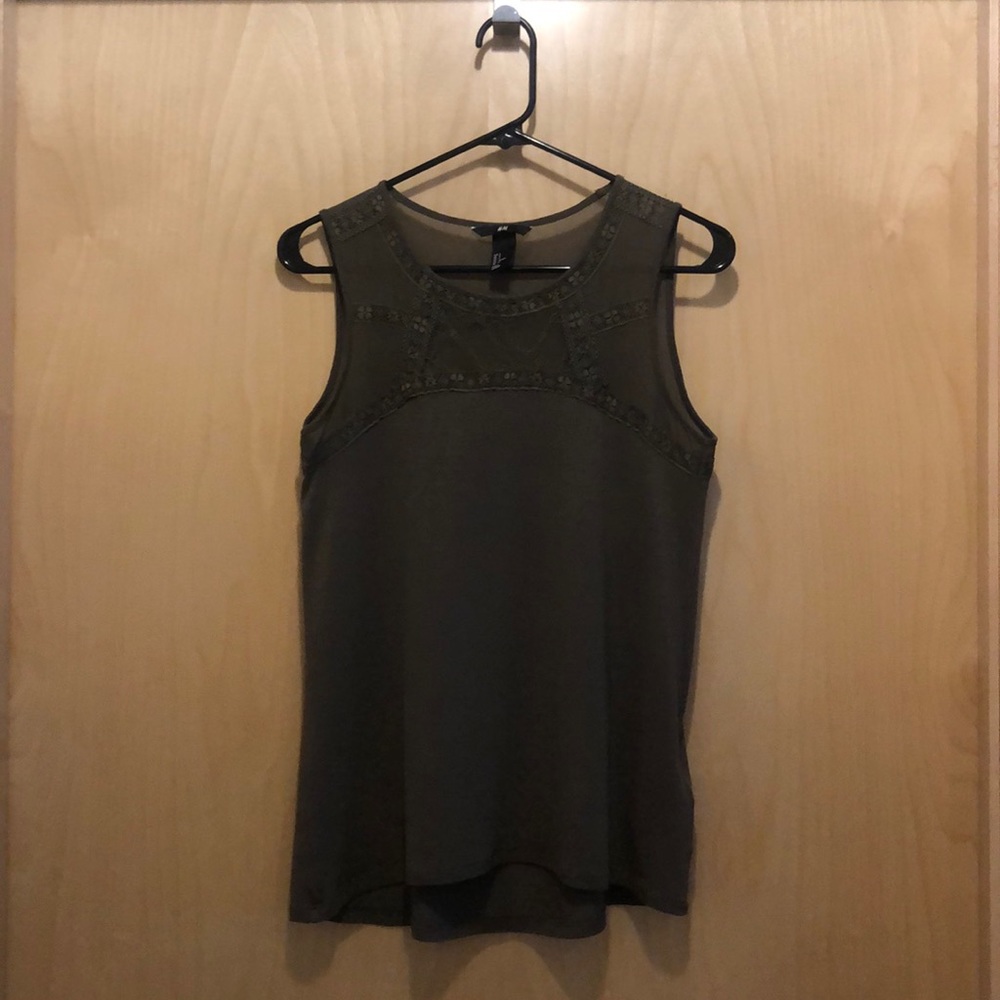 Dark Green Tank Top with Lace Detail